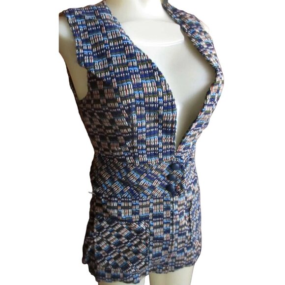 True Vintage Women's Vest Small 7/8 Top Vest 1960s Frock Mod Japan Burlap Knit - Picture 5 of 11